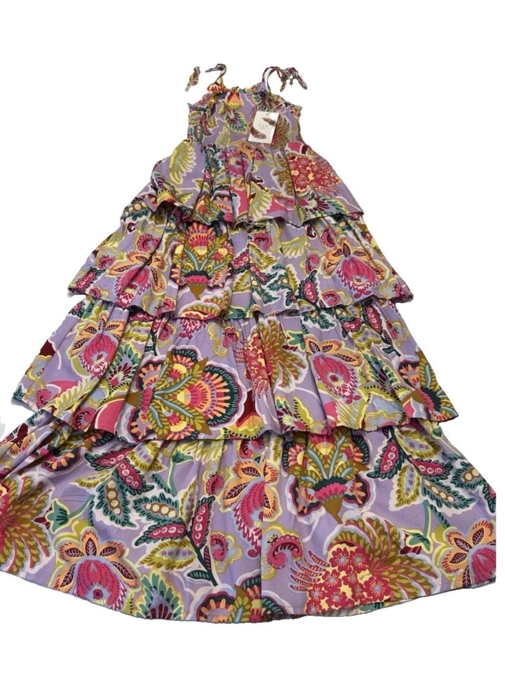 Girls Lavender Floral Tiered Maxi Dress with Adjustable Straps